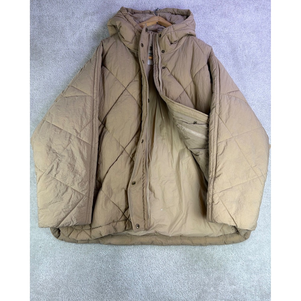 Madewell Holland Quilted Puffer Parka Womens XXL Toasted‎ Sesame Tan Hooded Flaw - Picture 2 of 15